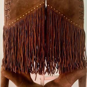 INC International Concepts Brown Fringe Heeled Boots